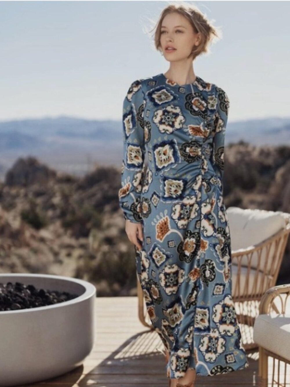 Fame Floral Blue Satin Dress -Ruched